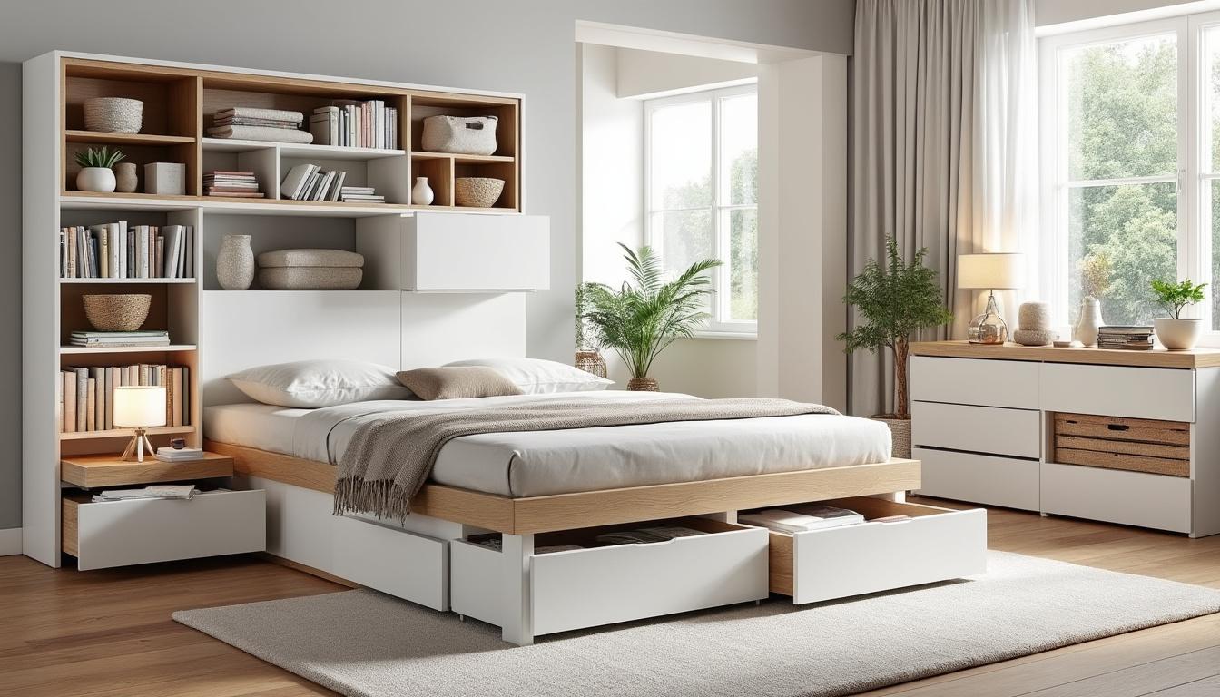 découvrez comment un lit 140x190 cm avec rangements intégrés peut optimiser l'espace de votre chambre tout en alliant confort et praticité.