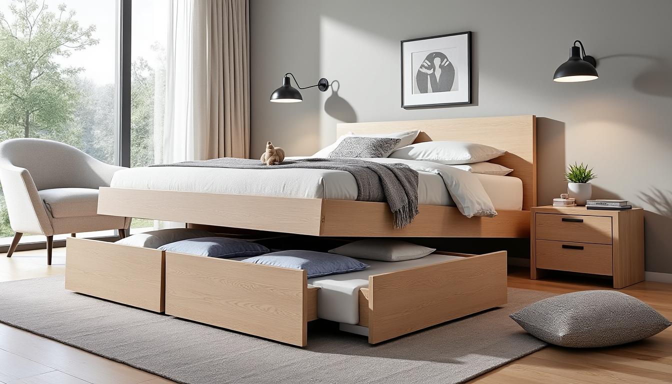 découvrez nos lits 180x200 avec rangement intégré pour optimiser l'espace de votre chambre facilement et allier confort et praticité au quotidien.